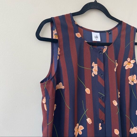 Cabi-sleeveless Floral Stripe Button Down Blouse (Size:Medium) - Picture 5 of 8